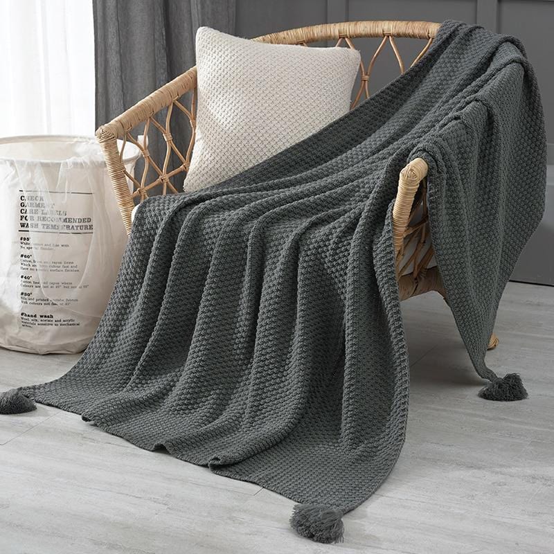 Hand Knitted Tassel Throw Blanket
