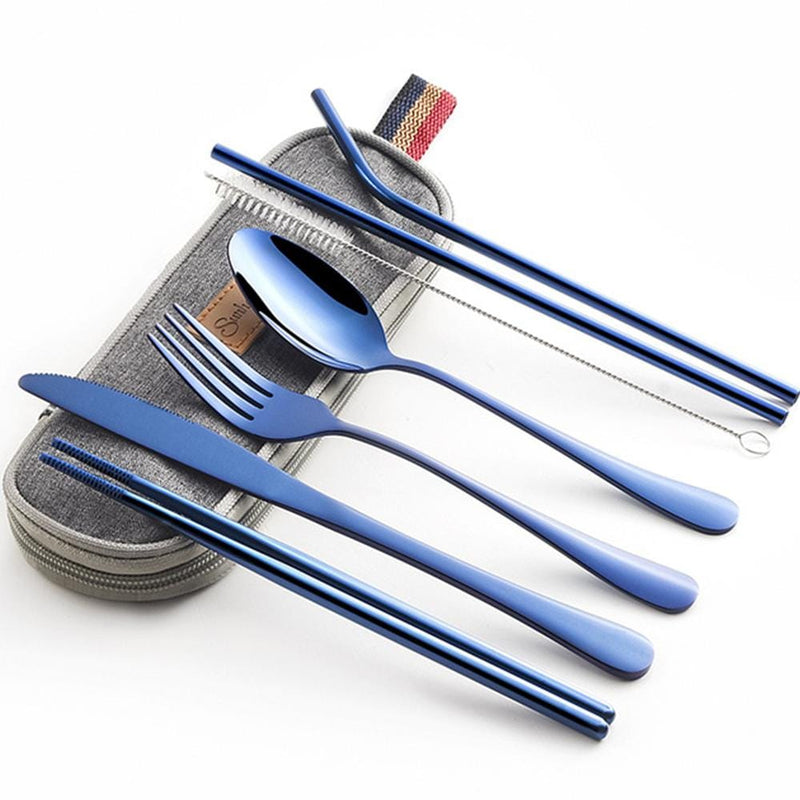 Portable Flatware Set with Metal Straw