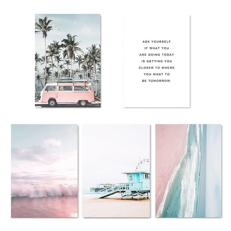 Beach Pink Bus Wall Art