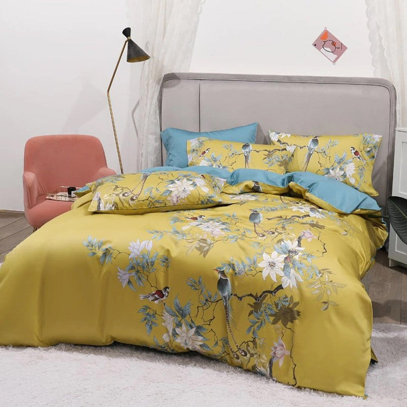 Birds Printed Duvet Cover & Sheet Set (Egyptian Cotton)