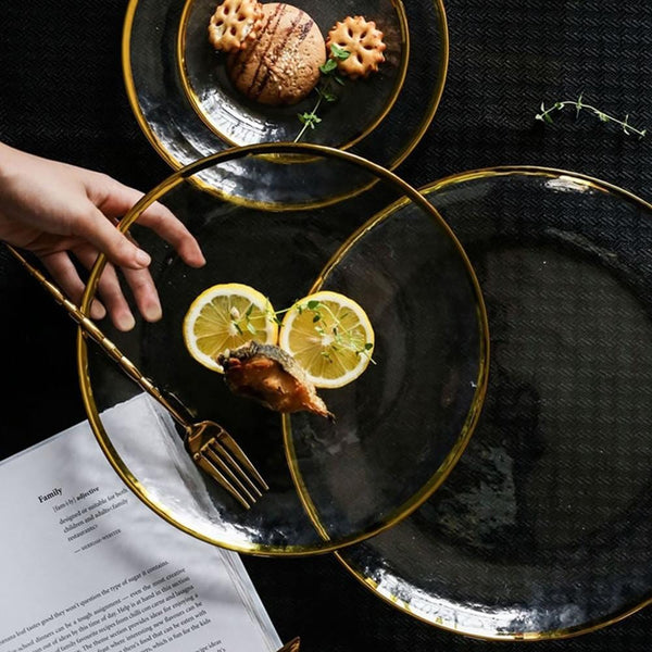 Gold Rim Glass Dinner Plates
