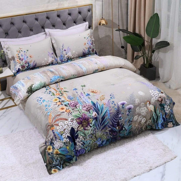 Flowers Print Duvet Cover Set (Egyptian Cotton)