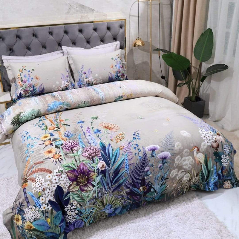 Flowers Print Duvet Cover Set (Egyptian Cotton)