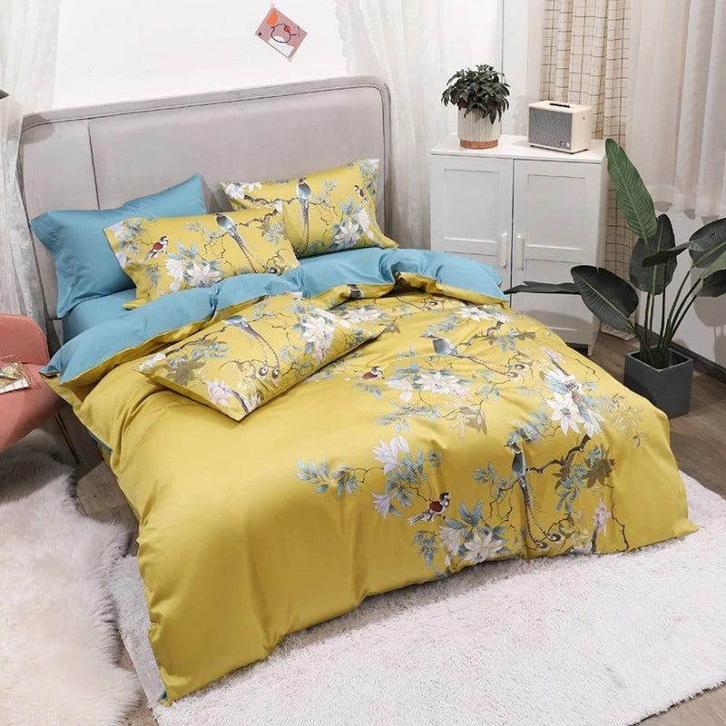 Birds Printed Duvet Cover & Sheet Set (Egyptian Cotton)