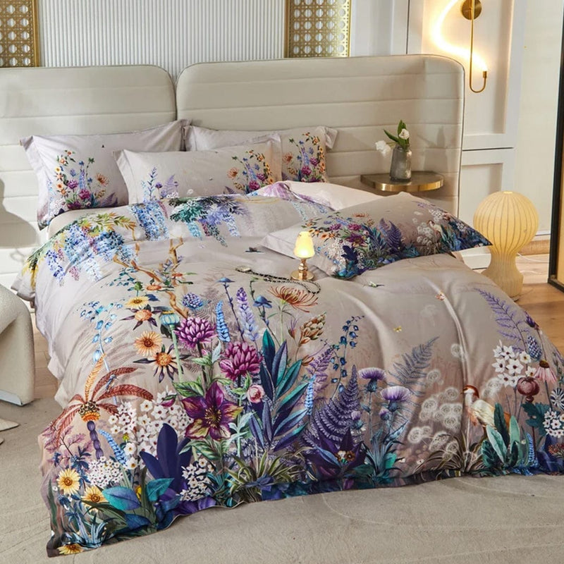 Luxury Flowers Print Duvet Cover & Sheet Set (Egyptian Cotton)