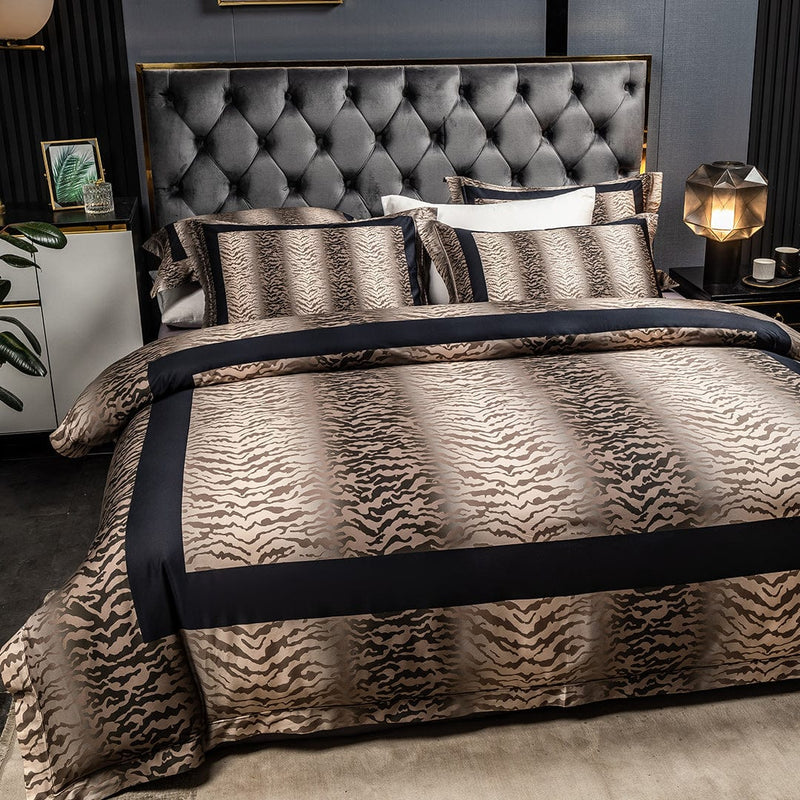 Golden Zebra Print Egyptian Cotton Duvet Cover & Sheet Set