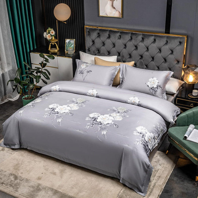 Astrid Space Gray Egyptian Cotton Duvet Cover & Sheet Set