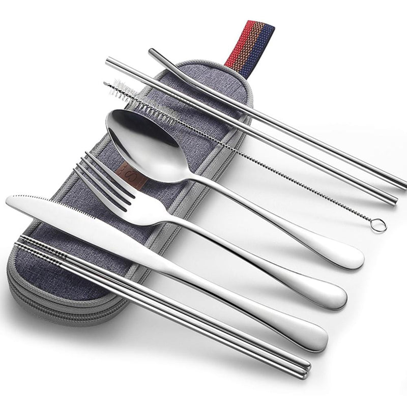 Portable Flatware Set with Metal Straw