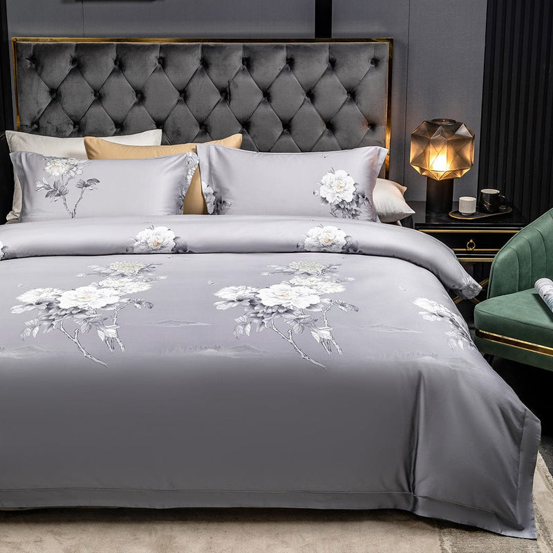 Astrid Space Gray Egyptian Cotton Duvet Cover & Sheet Set