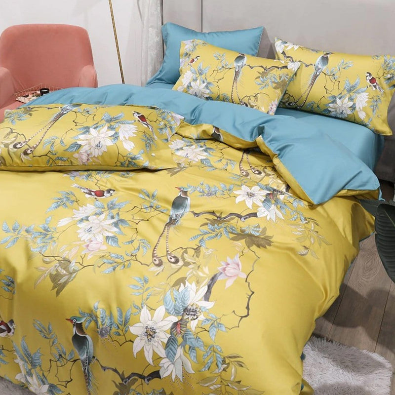 Birds Printed Duvet Cover & Sheet Set (Egyptian Cotton)