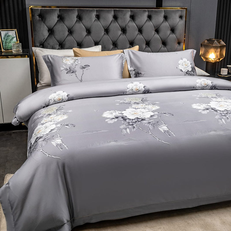 Astrid Space Gray Egyptian Cotton Duvet Cover & Sheet Set