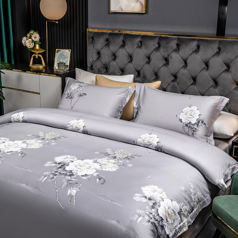 Astrid Space Gray Egyptian Cotton Duvet Cover & Sheet Set