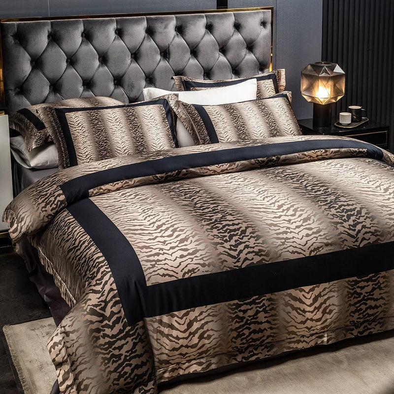 Golden Zebra Print Egyptian Cotton Duvet Cover & Sheet Set