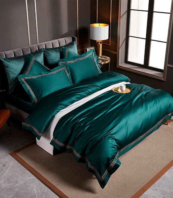 Marina Deep Green Duvet Cover & Sheet Set | 100% Giza Egyptian Cotton