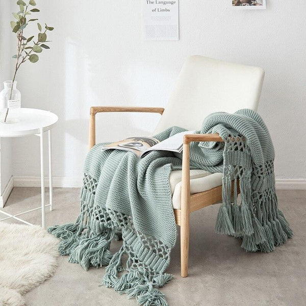 Hand Knitted Tassel Throw Blanket