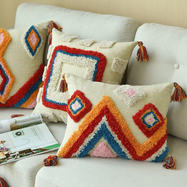 Moroccan Boho Tassel Throw Pillow Cover