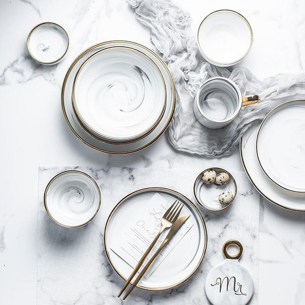 Marble & Rim Gold Plates & Bowls