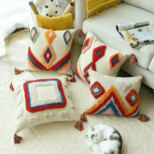 Moroccan Boho Tassel Throw Pillow Cover