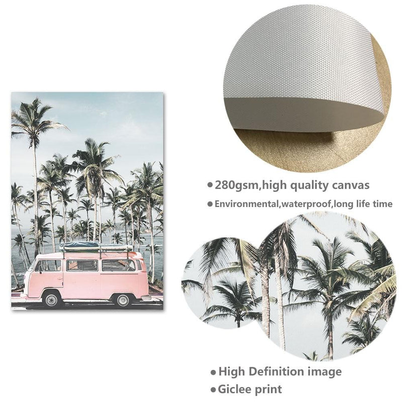 Beach Pink Bus Wall Art